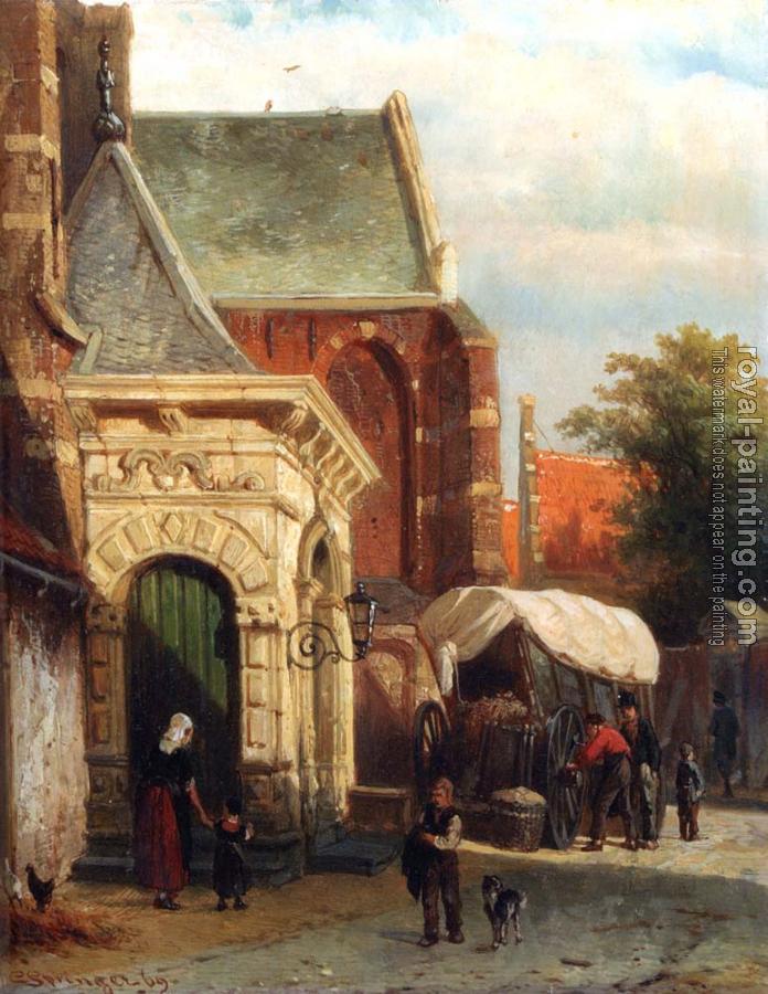 Cornelis Springer : A View Of The South Entrance Of The St Pancras Church Enkhuizen